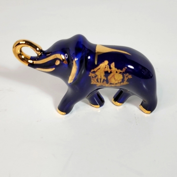 Limoges Castel France Cobalt Blue with Gold Porcelain Baby Elephant Figure - Picture 10 of 14